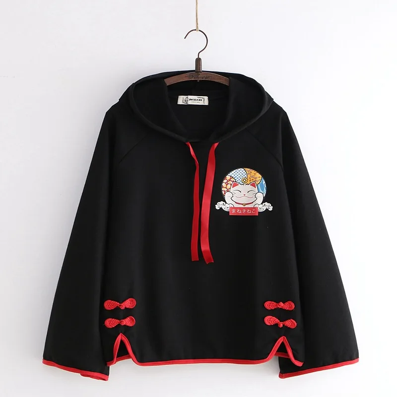 Черный Merry Pretty Women Cartoon Print Harajuku Hooded Sweatshirts Winter Long Sleeve Drawstring Hoodies For Femme Tracksuits - Цвет: Черный