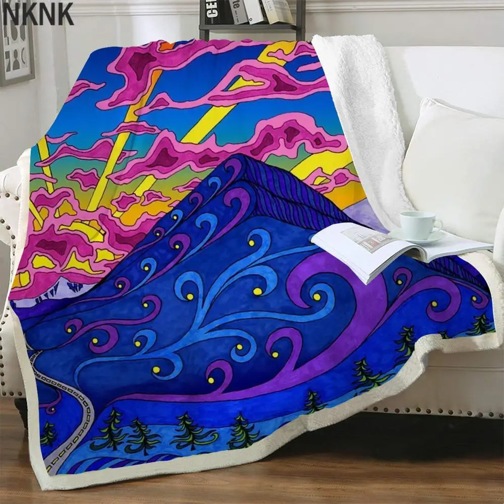 

Одеяло NKNK Brank в стиле хиппи, плюшевое покрывало с 3D принтом облаков и галактики, цветное постельное белье, покрывало из шерпы, прямоугольное