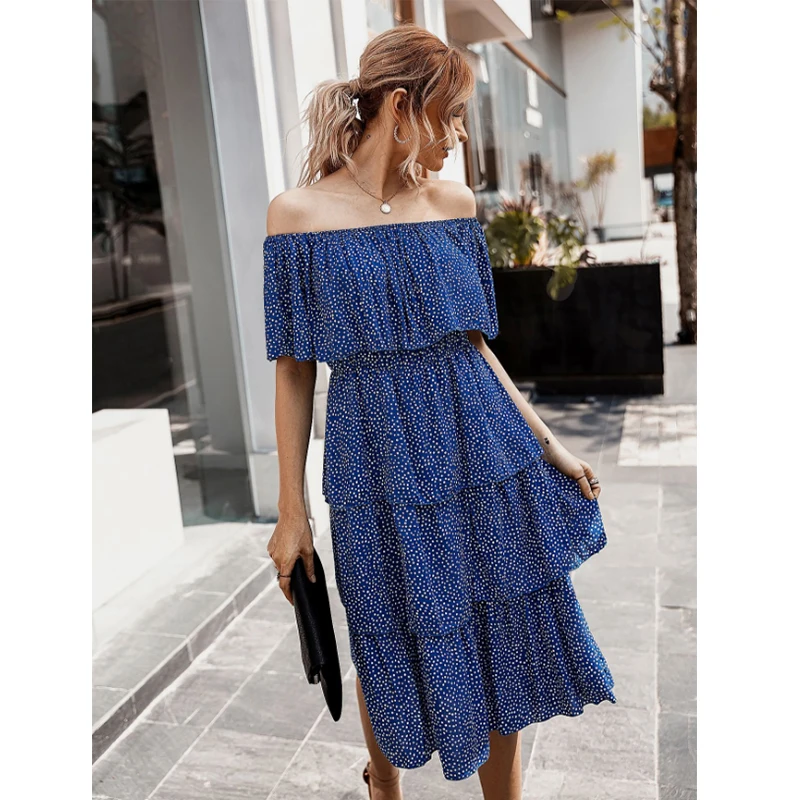 Женское шифоновое платье с открытыми плечами Пляжное цветочным принтом и