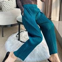 women pants 2021 autumn new solid color casual stretch loose miyake pleated ankle length pant for women 45 75kg