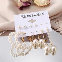 european and american fashion minimalist new pearl earrings combination set ball stud earrings 6 piece set
