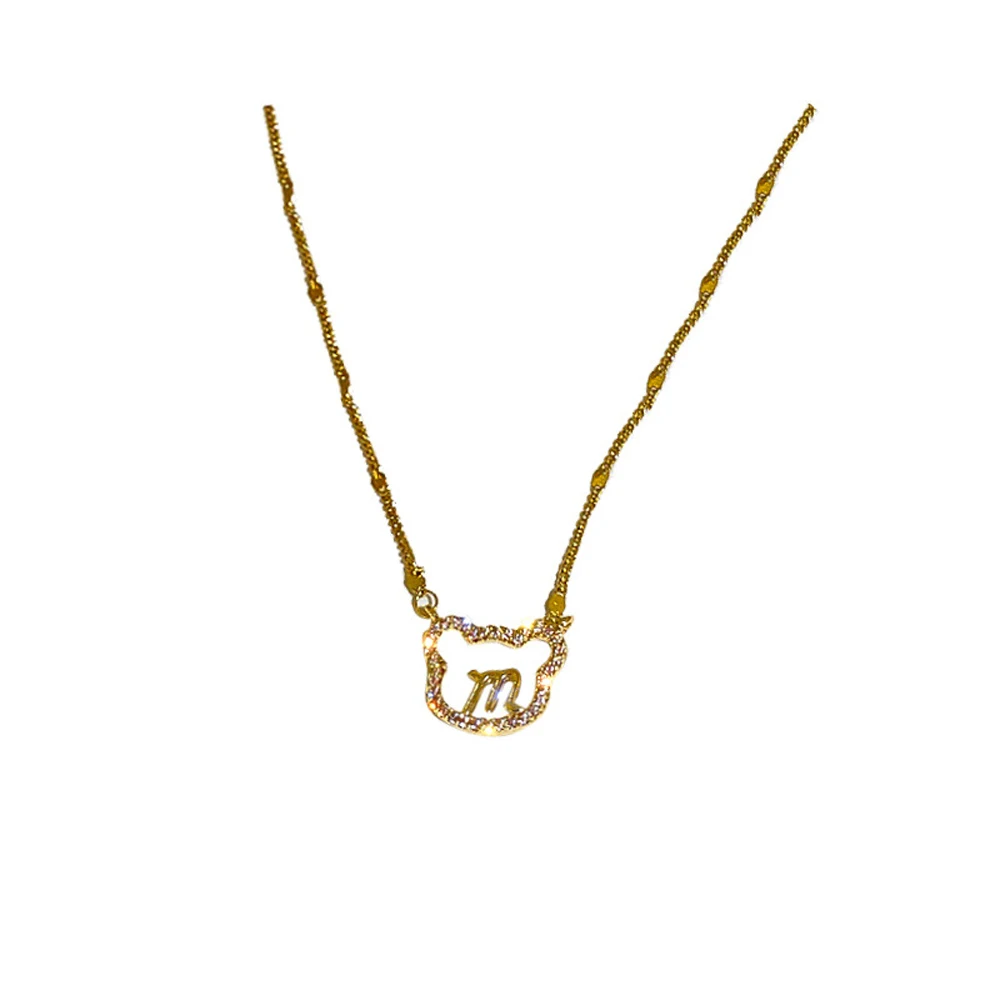 

New Women Fashion Jewelry Bear Shape Necklace Simple Crystal Hollow Clavicle Choker Gold Color Rhinestone Jewelry