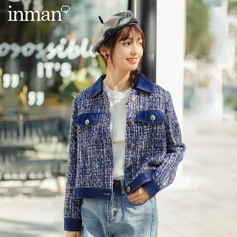 INMAN весенне Осенняя мода отложной цвет Офисная Леди однобортный Плетенный