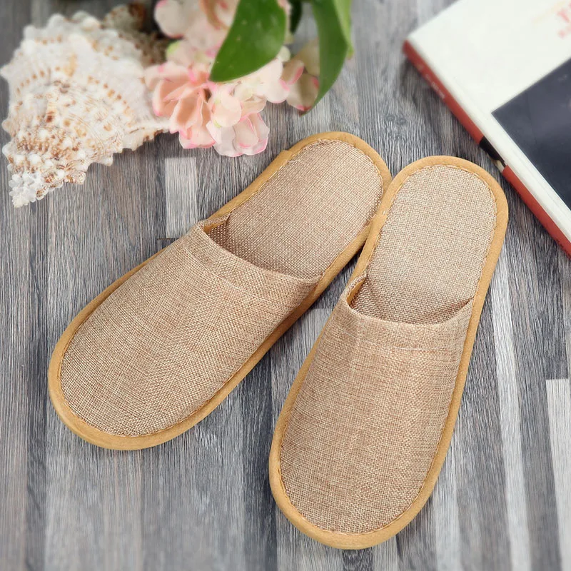 

Home Guest Indoor Slippers Women Hotel Travel Spa Portable Folding Disposable Supplies Summer Linen