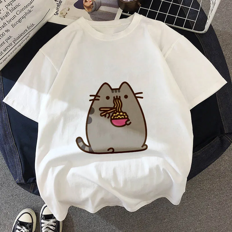 Kawaii, футболка с толстым котом, женская, новинка, летняя, милая, модная, короткий рукав, футболка, белая, тонкая, с секциями, хипстер, футболка, Топы, одежда - Цвет: 20858