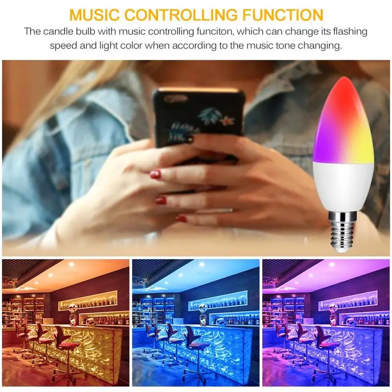 

Smart WiFi Candle Bulb LED Lamp Support Amazon/Google Home/IFTTT Remote Voice Control Smart RGB LED Light Bulb