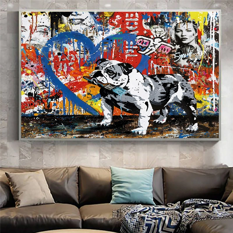 

Abstract Graffiti Puppy Dog Painter Street Wall Art Painting On Canvas Posters And Prints Animal Picture For Living Room Decor
