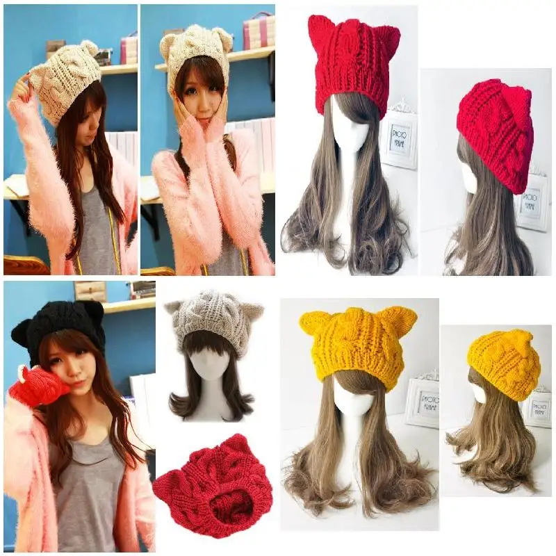 Модная женская Зимняя Шапка-бини с кошачьими ушками лыжная шапка ALS88 | Спорт и