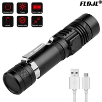 powerful led flashlight usb rechargeable 18650 battery zoom torch t6 led hand lamp flash light for camping hiking working