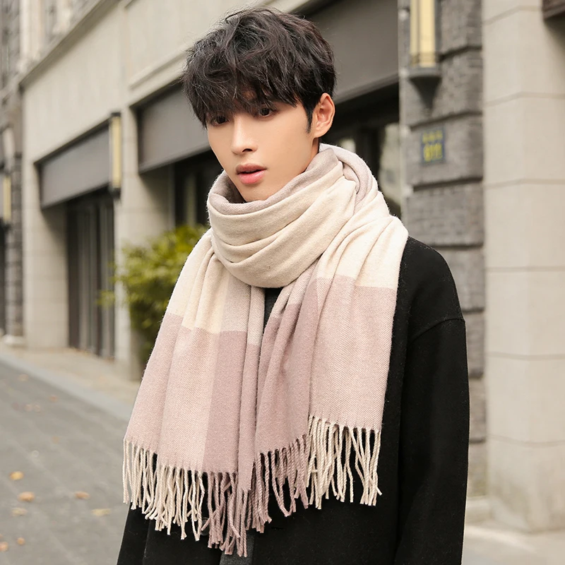 Plaid Wool Scarf for Men Winter Shawls Wraps Warm Neckerchief Muffler Neck Warmer Thick Soft Scarves High Quality Scarves Male