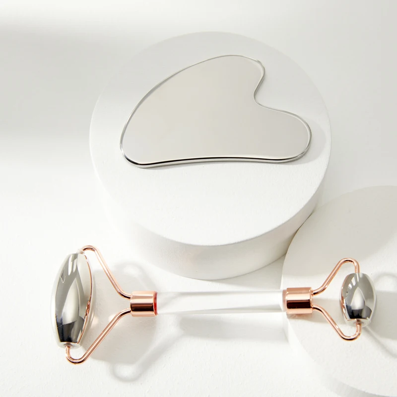 

Stainless Steel Facial Roller Massager Scraper Set Facial Neck Facial Beauty Slimming Anti-Wrinkle Fat Skin gua sha Massager