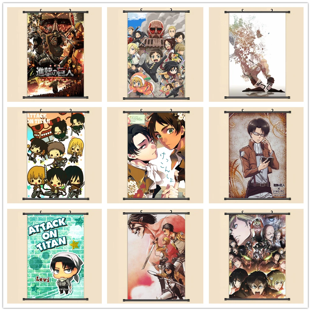 Аниме Манга Shingeki no Kyojin атака на Титанов настенная свитка картина 40x60 обои