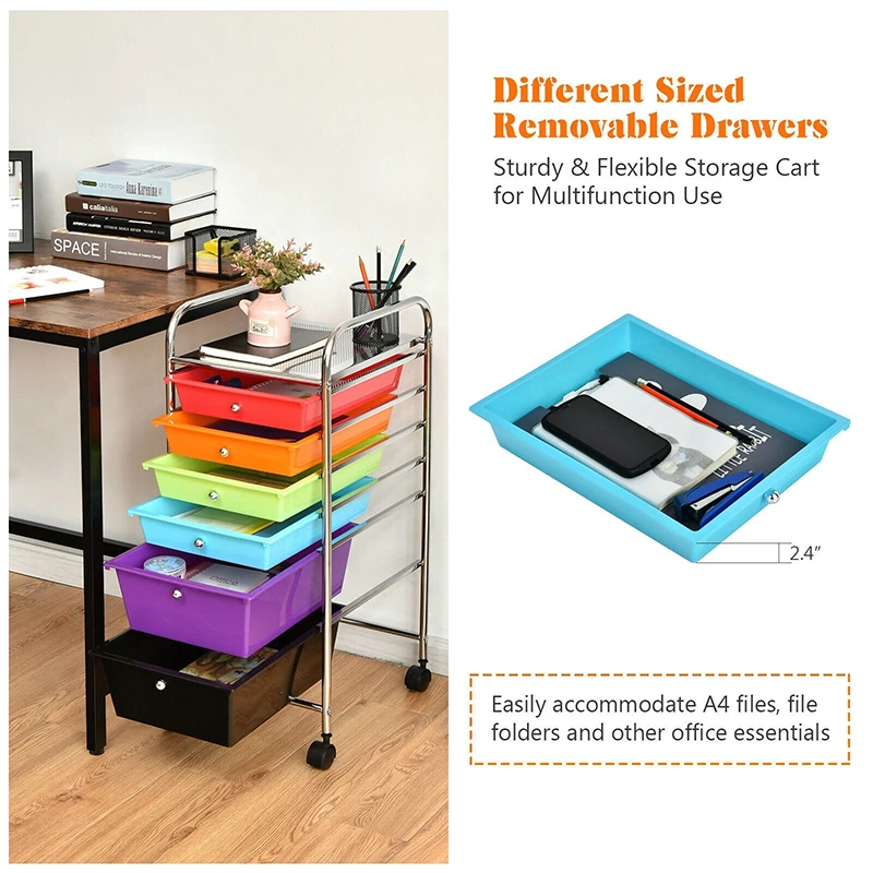 

6 Drawers Rolling Storage Cart Organizer Environmental Anti Aging Pp Drawers Sturdy Steel Frame Freestanding Drawer Storage Cart