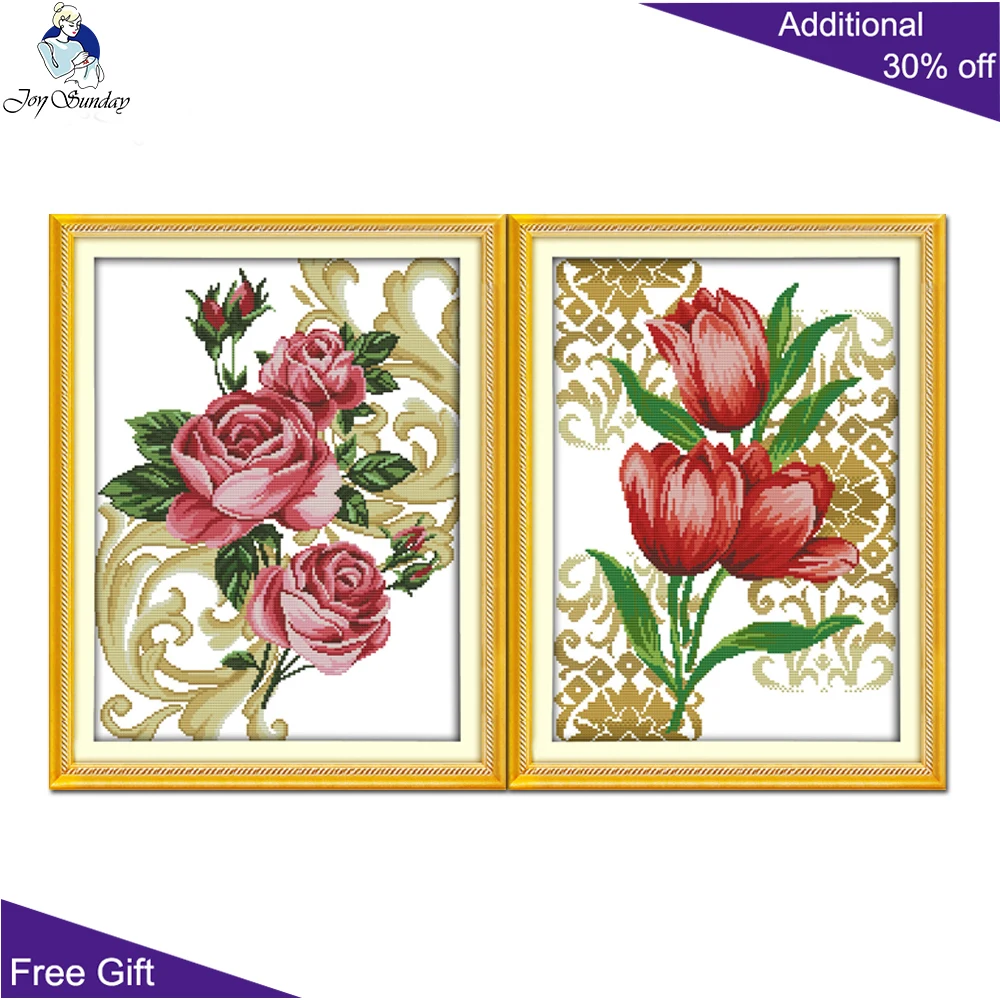 Тюльпаны Joy Sunday Роза для домашнего декора H688(5) H689(7) 14CT 11CT|joy sunday|cross stitch kitsdiy dmc |