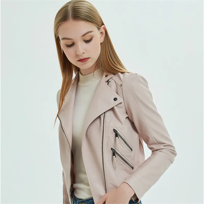 Женские Короткие Куртки из искусственной кожи размера плюс с длинным рукавом