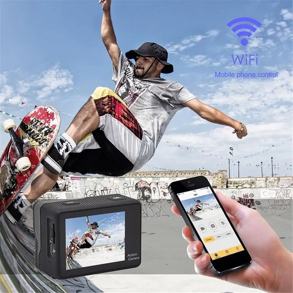 4K сенсорный экран Экшн-Камера Водонепроницаемый wifi двойной экран 720 P/30fps 30m DV 170 ° широкоугольный объектив Спортивная камера с аксессуарами