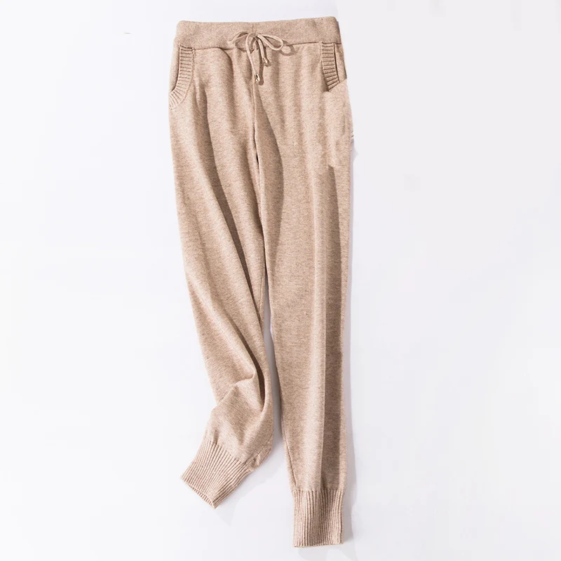 Khaki Pants Женские спортивные костюмы осень зима пуловер с вырезом в виде буквы V+ длинные штаны наборы мягкий теплый вязаный свитер Костюмы - Цвет: Khaki Pants