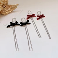 black velvet bow earrings korean long tassel round face slimming earrings jewelry for women 2021 wedding banquet accessories