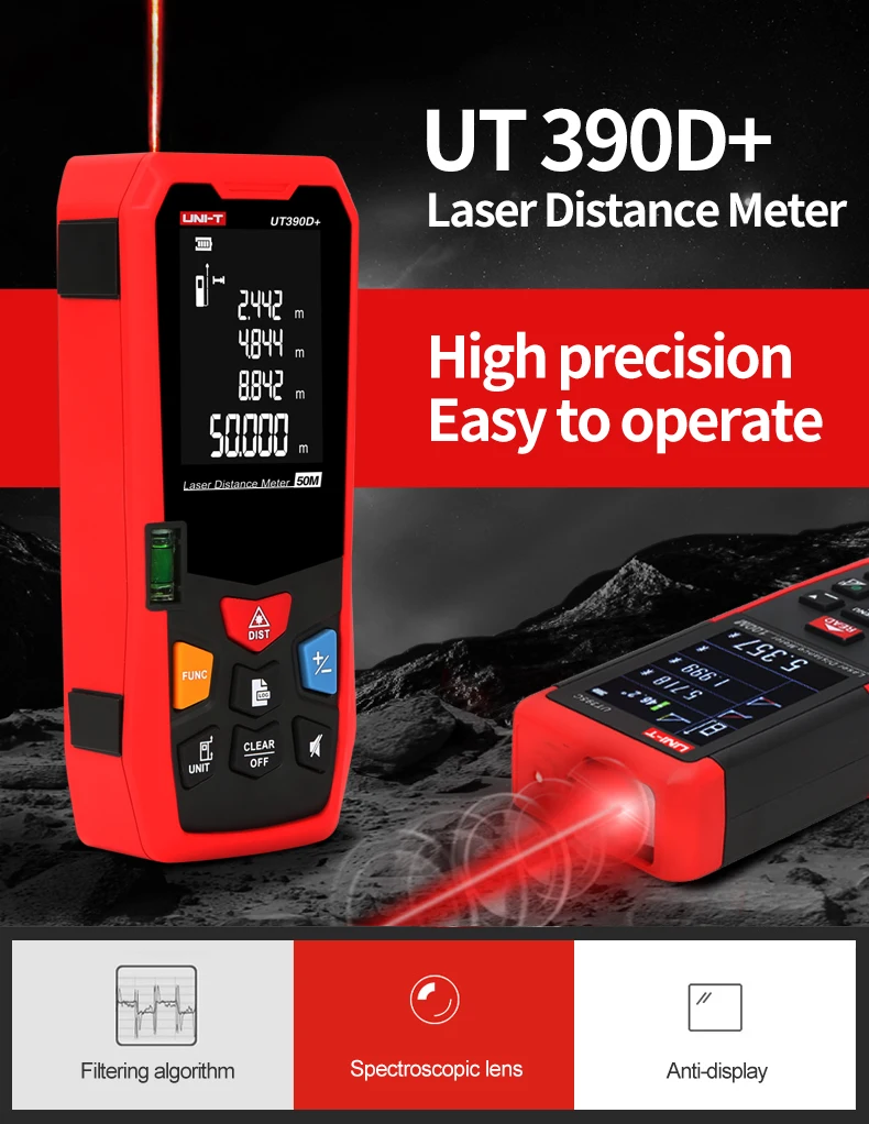 UNI-T цифровой лазерный дальномер 50 м UT390D+ ленточный Дальномер Рулетка сборка лазерного измерения расстояния электронная линейка