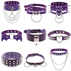 Женское Ожерелье из искусственной кожи в стиле панк, фиолетовое ожерелье из нержавеющей стали с удушением, ошейник с заклепками, бондаж, готическое украшение для шеи