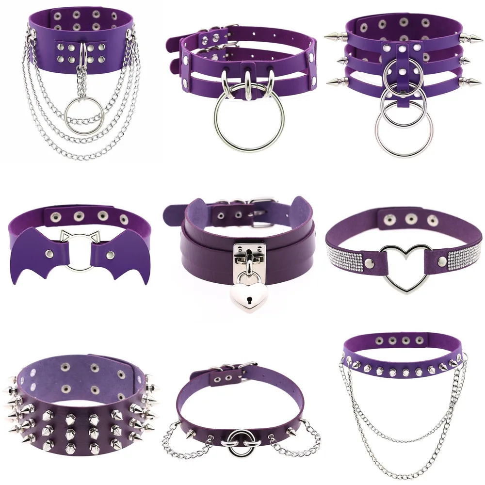 В стиле панк из искусственная кожа PU фиолетовый цвет ошейник с заклепками для
