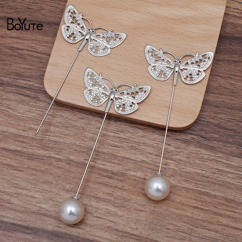 

BoYuTe (20 Pieces/Lot) 22*43MM Metal Butterfly Lapel Pin with Pearl Stopper Diy Handmade Brooch Pins Jewelry Accessories