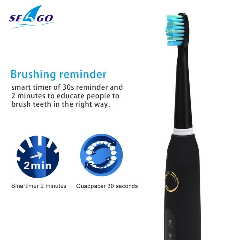 

Seago Sonic Electric Toothbrush SG-507 Adult Timer Brush 5 Modes USB Charger Rechargeable Tooth Brushes Replacement Heads Set