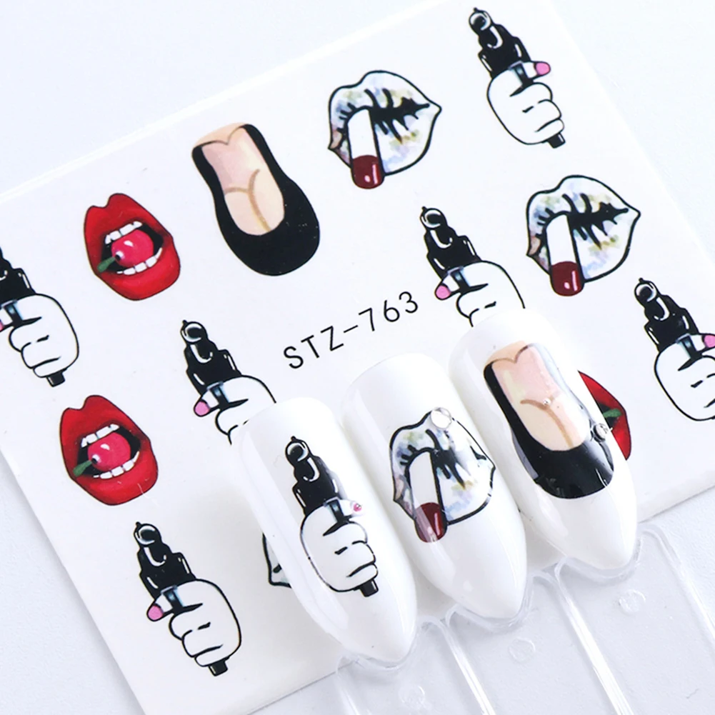 

1 Sheet Cool Girl Water Nail Stickers Sexy Lips Wraps Cartoon Sliders Decals Colorful Tips for Nail Decoration Manicure