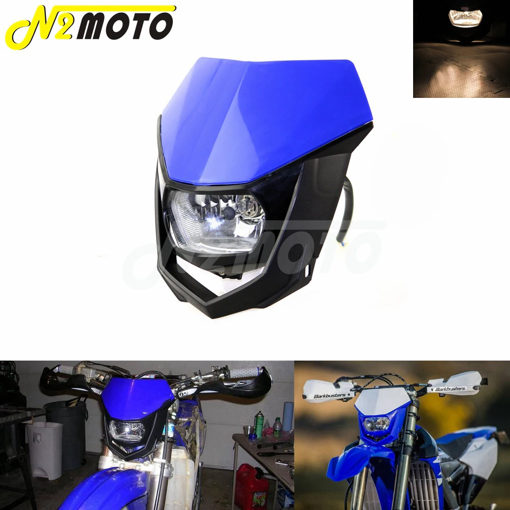 Motorcycles Dirt Bike Dual Sport Enduro Motocross Headlight Fairing for Yamaha YZ XT WR TTR TT Blue Headlamp 12V 35W