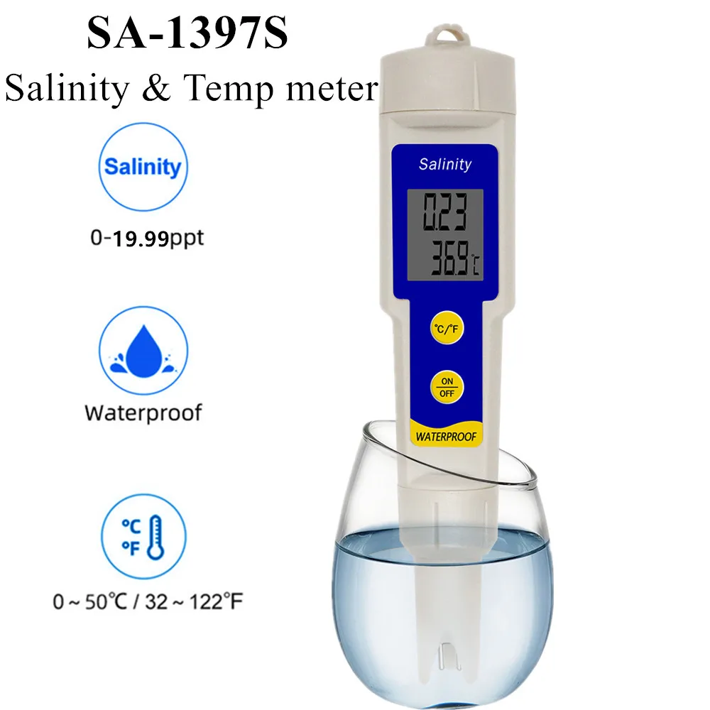 

SA-1397S Salinity & Temp meter Portable Salinity Meter Salinometer Halometer Salt Gauge Concentration Meter 40%off