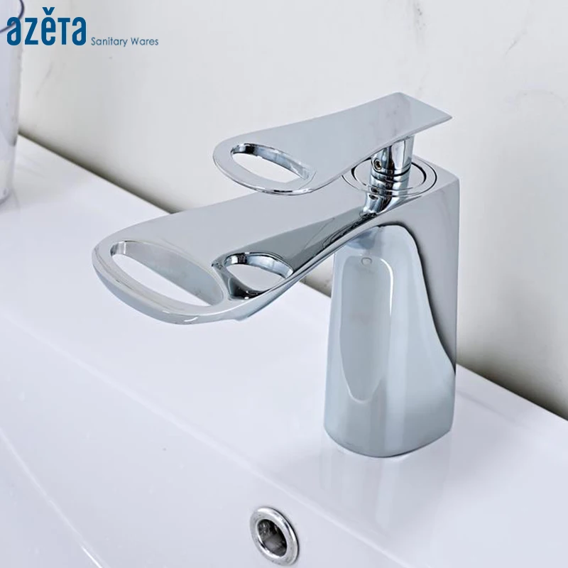 Хромированный смеситель для раковины Azeta AT6706 латунный кран Водопад одна ручка