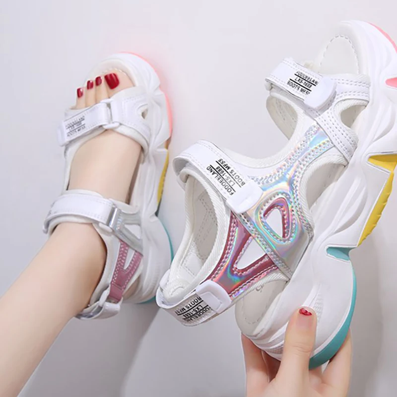 Platform Women Sandals Female Summer New Women Thick Bottom Rainbow Sole Hook & Loop Shoe Wedge With Open Toe Platform Shoes