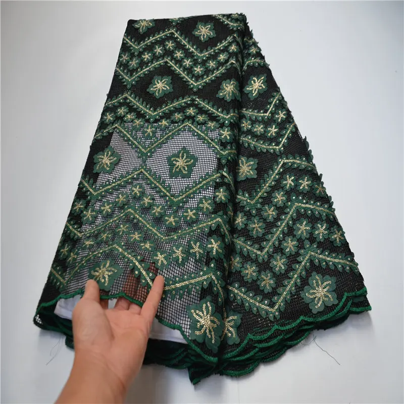 2020 newest African organza lace fabric in deep green with gold sequins embroidery French Mesh tulle Lace for party dress | Дом и сад
