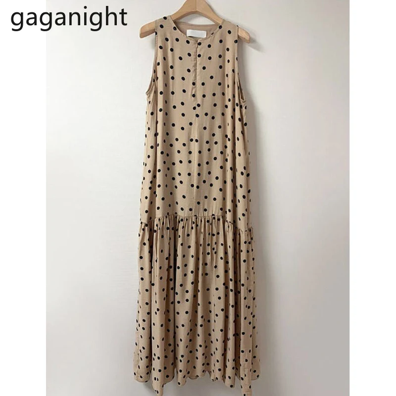 Gaganight винтажное женское длинное платье в горошек летнее тонкое шикарное