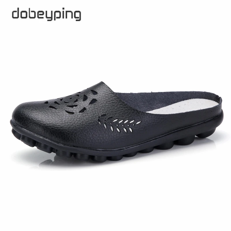 dobeyping Breathable Summer Shoes Woman Genuine Leather Flats Women Cut Outs Women's Loafers Female Solid Shoe Large Size 35-44