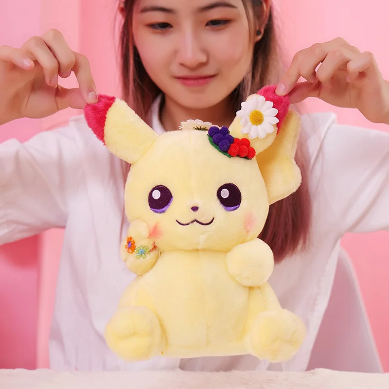 

Kawaii венок Пикачу Покемон Пасхальная серия Высокое качество Мягкие плюшевые мягкие игрушки вышитая Кукла рождественские подарки для ребенк...