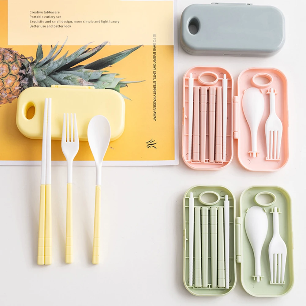 3 And 1 Cutlery Set Travel Camping Tableware Reusable Portable Collapsible Spoon Fork Chopsticks Carrying Case | Дом и сад
