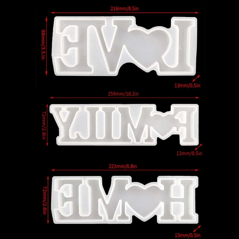 

3 Pcs LOVE FAMILY HOME English Alphabet Decorations Crystal Epoxy Resin Mold DIY Crafts Letter Ornaments Silicone Mould