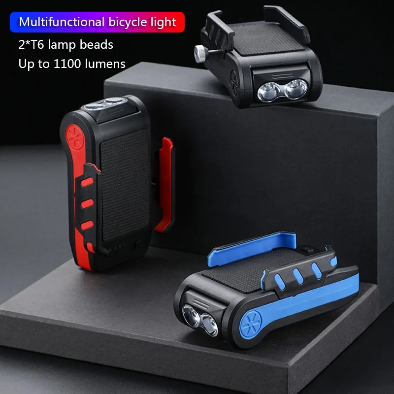 

Многофункциональный велосипедный Головной фонарь мА · ч телефон стойка держатель 2x T6 LED 550LM сигнализация звонок гудок горный велосипед Пере...