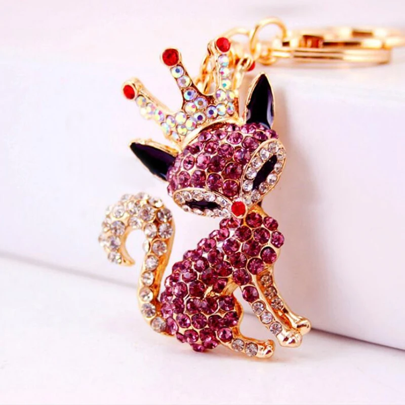 Новая мода Корона лиса брелок для женщин Сумка Подвески Полный Стразы с