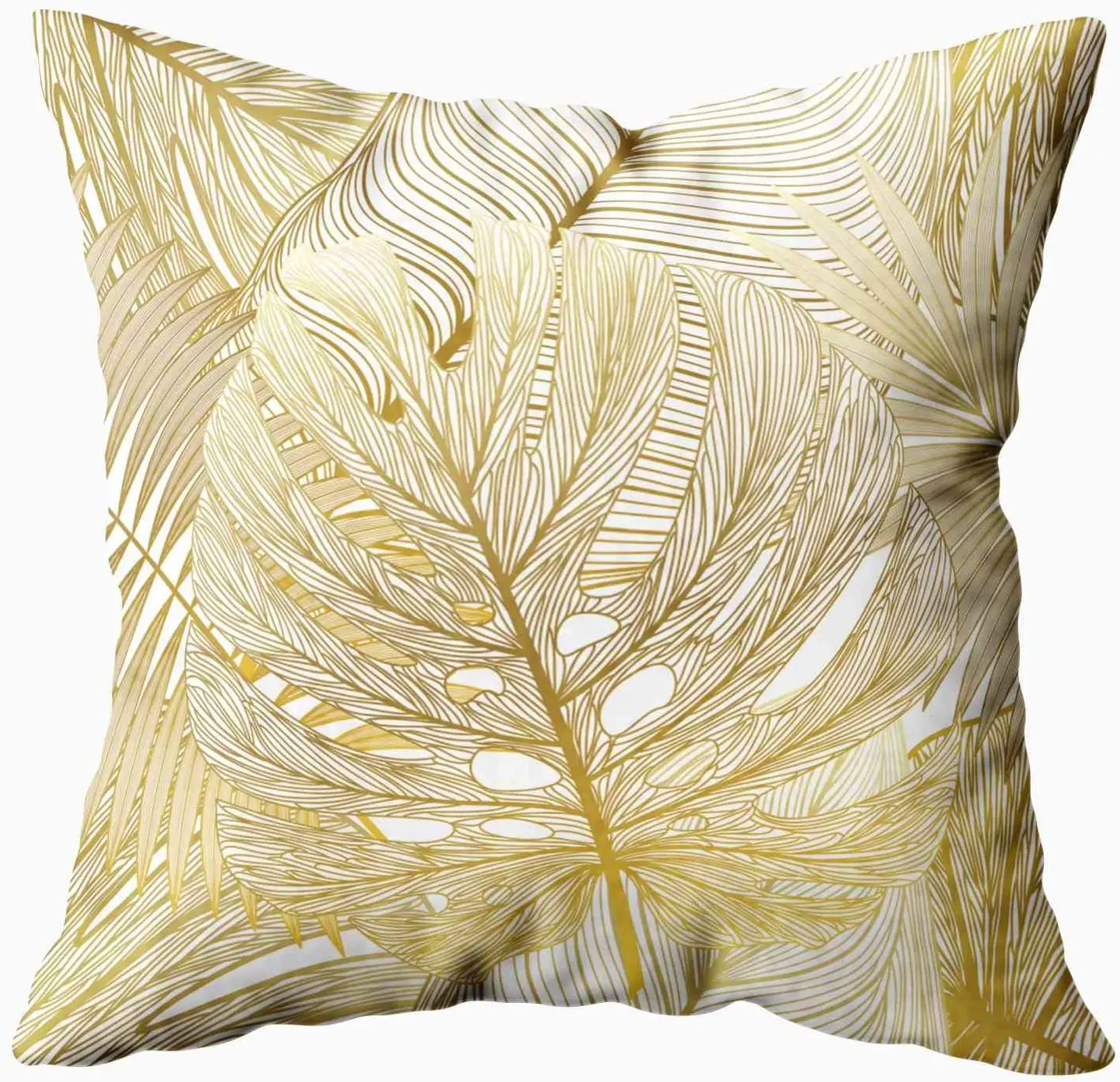 

Pillow Case, Standard Soft Square Throw Pillowcase Covers Pattern with Tropical Leaf Palm Printed with Both Sides,Golden White