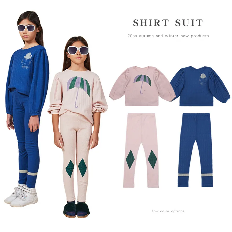 

20 autumn and winter children and girls sweet puff sleeve lantern sleeve round neck shirt two-piece suit