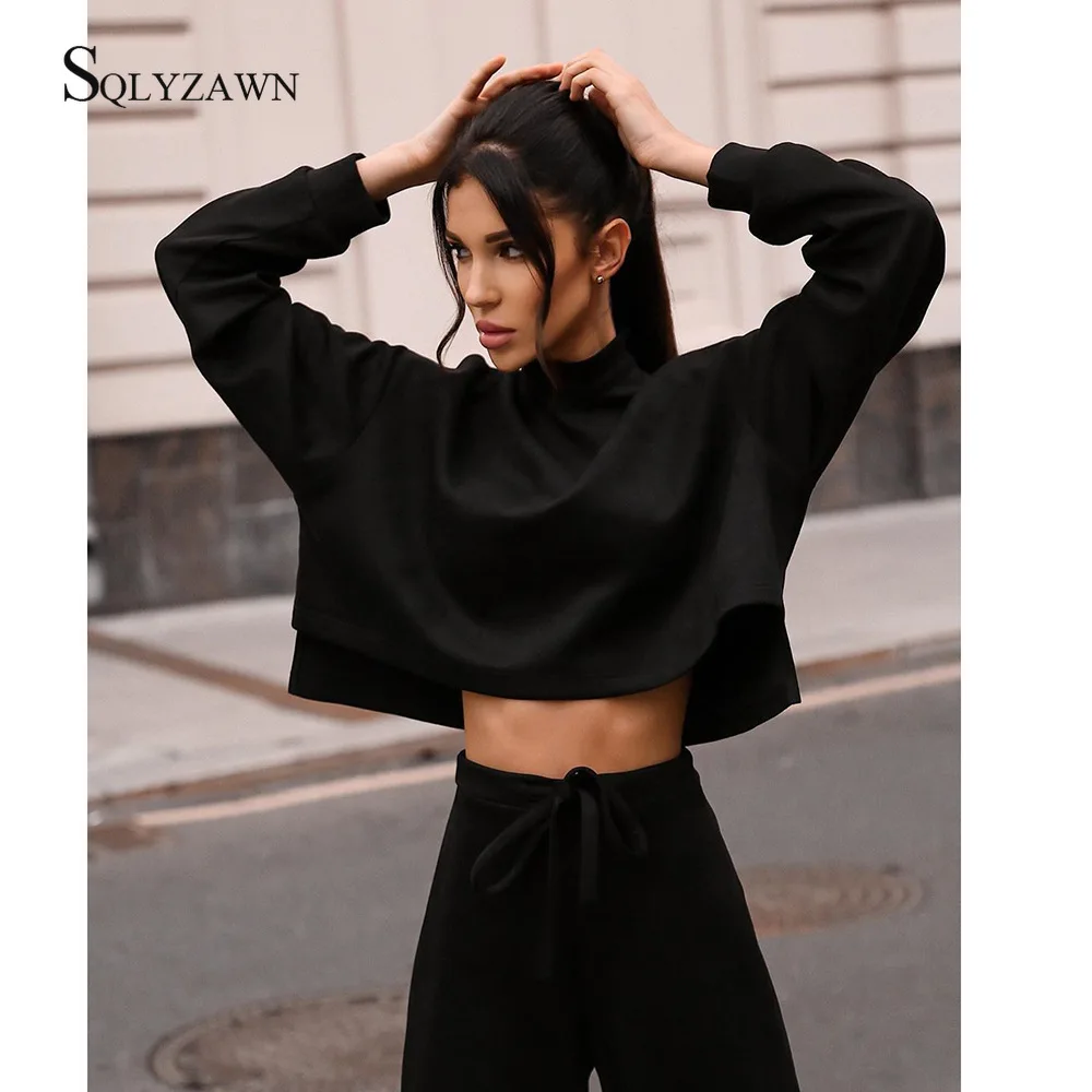 Спортивный костюм женский из 2 предметов Свитшот оверсайз с высоким воротником и