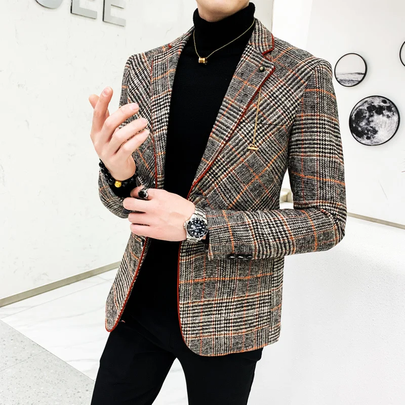 

Men Wool blend Blazer Plaid Suit Jacket Men Blazer Masculino Vintage Terno Masculino Blazers Men Terno Masculino Blaser Homens