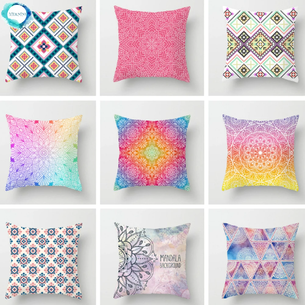 

Gradient Flower Plaid Patchwork Mandala Geometric Pattern Cushion Cover Pillow Cover Decorative For Home Sofa Decor 45x45cm