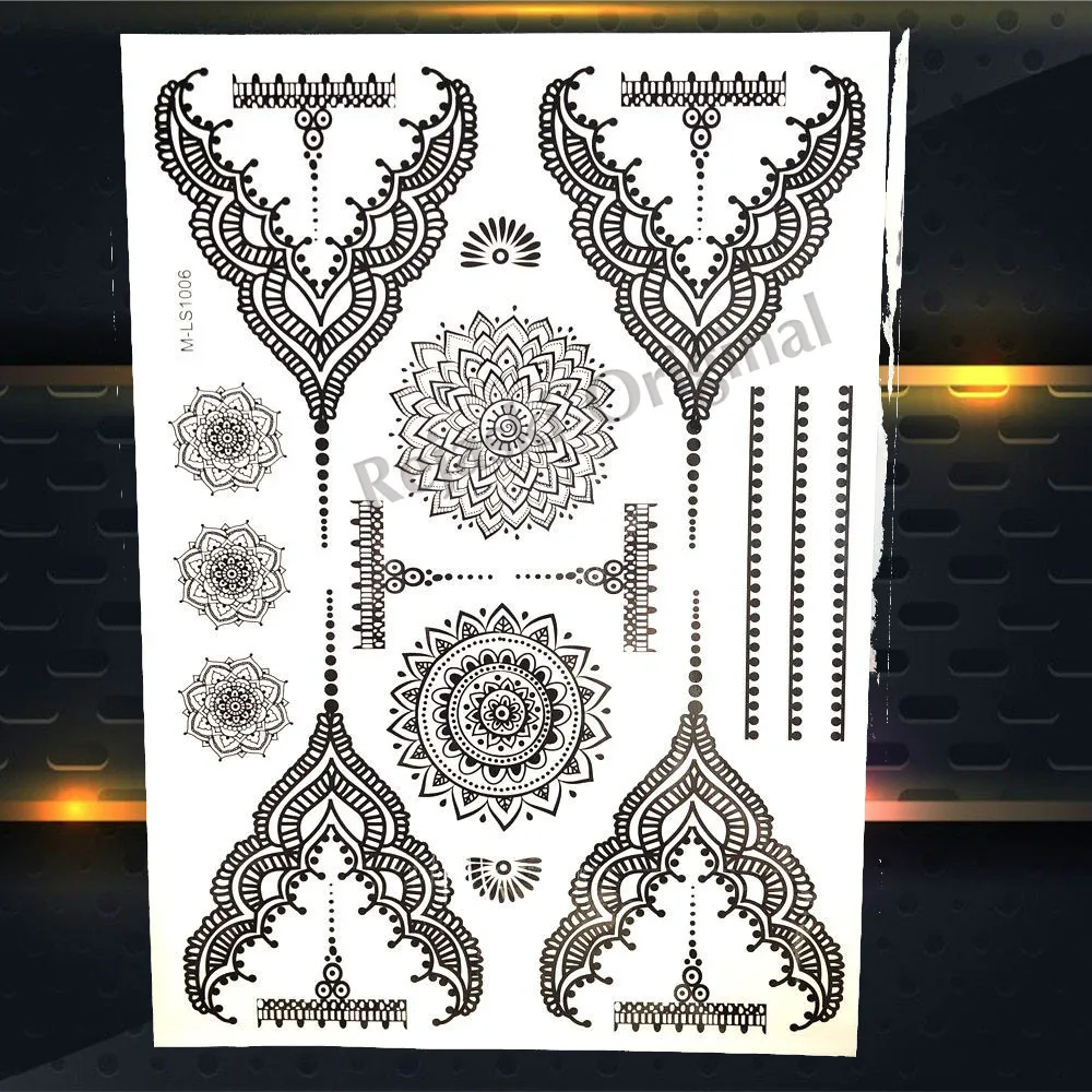 REJASKI черный серьги Henna Mandala цветок временные татуировки для Для женщин Стикеры пикантные водостойкие татуировки, боди-арт Arm талией, эксклюзивный дизайн татуировки - Цвет: PBMLS1006