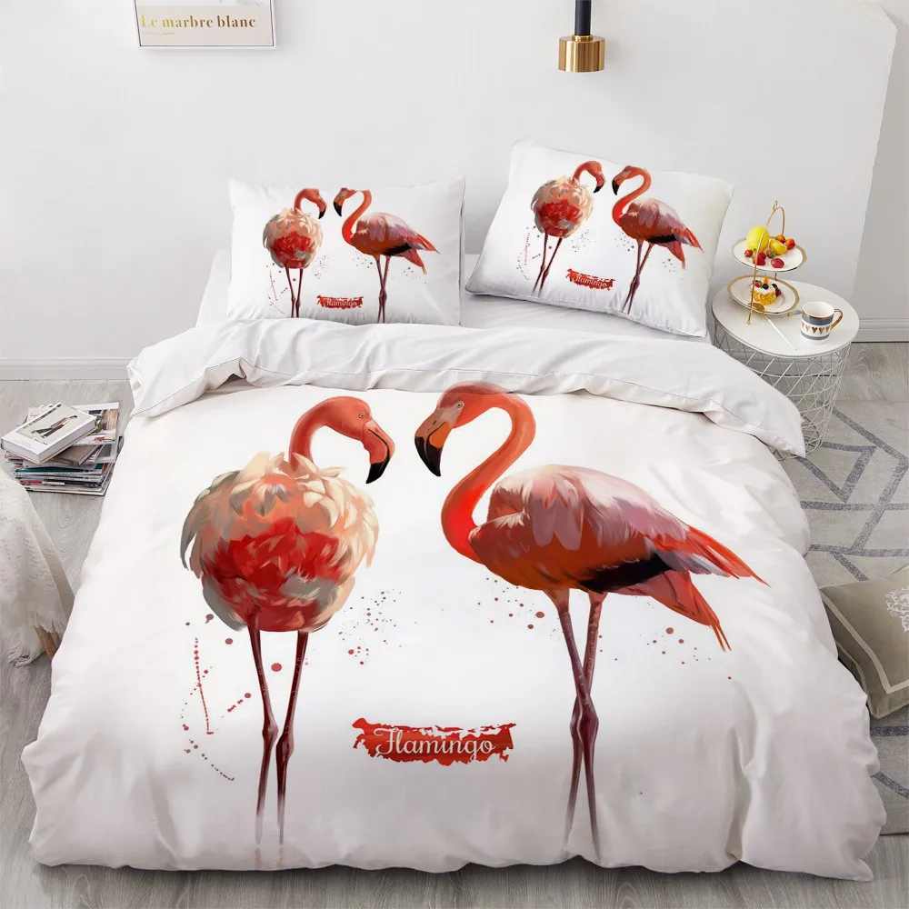 Simple Bedding Sets 3D Flamingo Duvet Quilt Cover Set Comforter Bed Linen Pillowcase King Queen Full Double Home Texitle | Дом и сад
