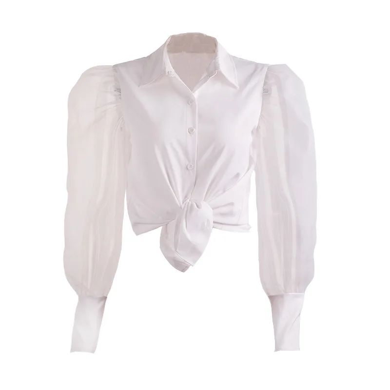 

XUXI 2020 Summer New Sexy Fashion Female College Student's Most Transparent Turn Necklace Coincident Top Shirt FZ0908
