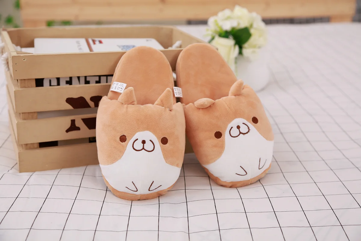 Lovely Corgi Shoes Heeled Cartoon Animals Dog Slippers Plush Indoor Floor Shoes Anti-slip Girls Ladies Friend Gift