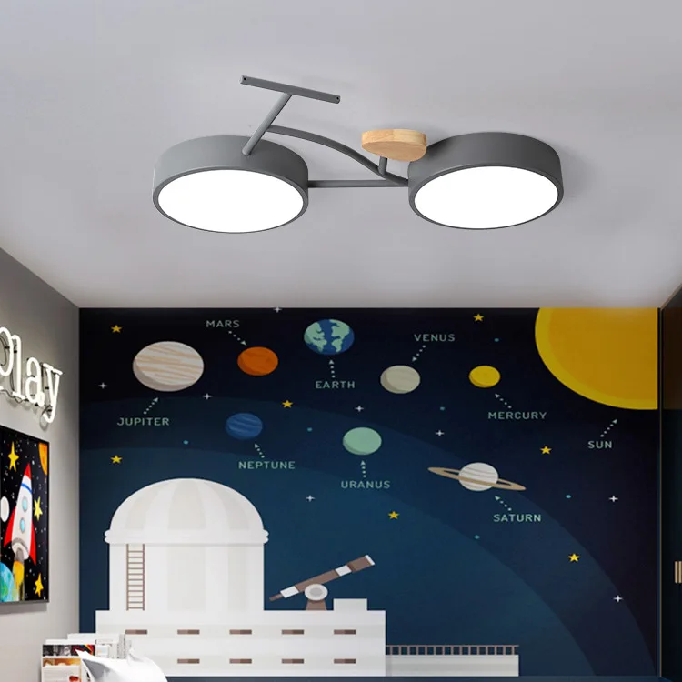Lámpara de techo LED para dormitorio de niños, luz nórdica de 24W con 3 colores de temperatura, montaje en bicicleta, para habitación de bebé, verde, blanco y gris